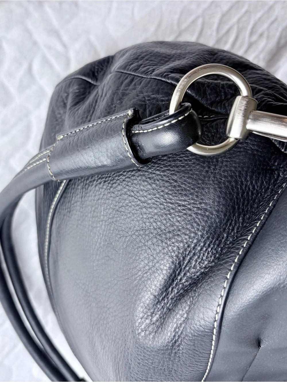 Vintage 90s Y2K Marco Avane Black Pebbled Leather Hobo Bag w Contrast Stitching